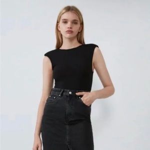ZARA Black Bodysuit with built-in Shoulder Pads